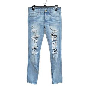 American Eagle Skinny Jeans Womens Size 8 360 Super Stretch Raw Hems